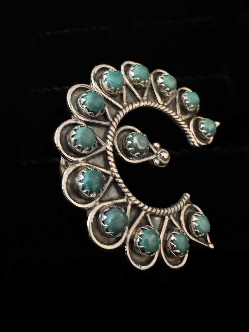 Turquoise Cluster Squash‎ Blossom statement, ring, - Sterling Silver